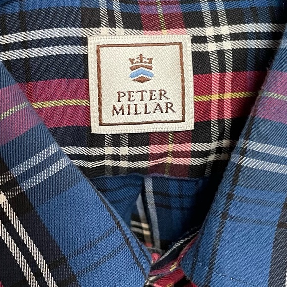 Peter Millar Men's Long Sleeve Button Down Blue Red Plaid Cotton Casual Shirt - Picture 3 of 9